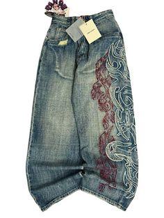 Y2K American Pattern Embroidery Baggy Jeans