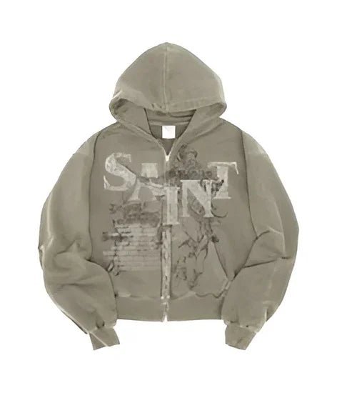 Saints Biggy Relaxed Fit Logo Print Hoodie - Washed Black Oversized Pullover with Ribbed Trims & Durable Cotton Blend©